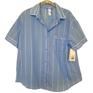 Striped Simply Cool Short Sleeve Button-Up Shirt Stars Above Blue